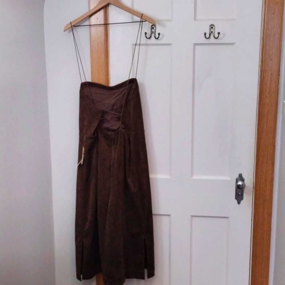 Anthropologie Strappy Brown Faux Suede Midi Dress Size 16 - NWT